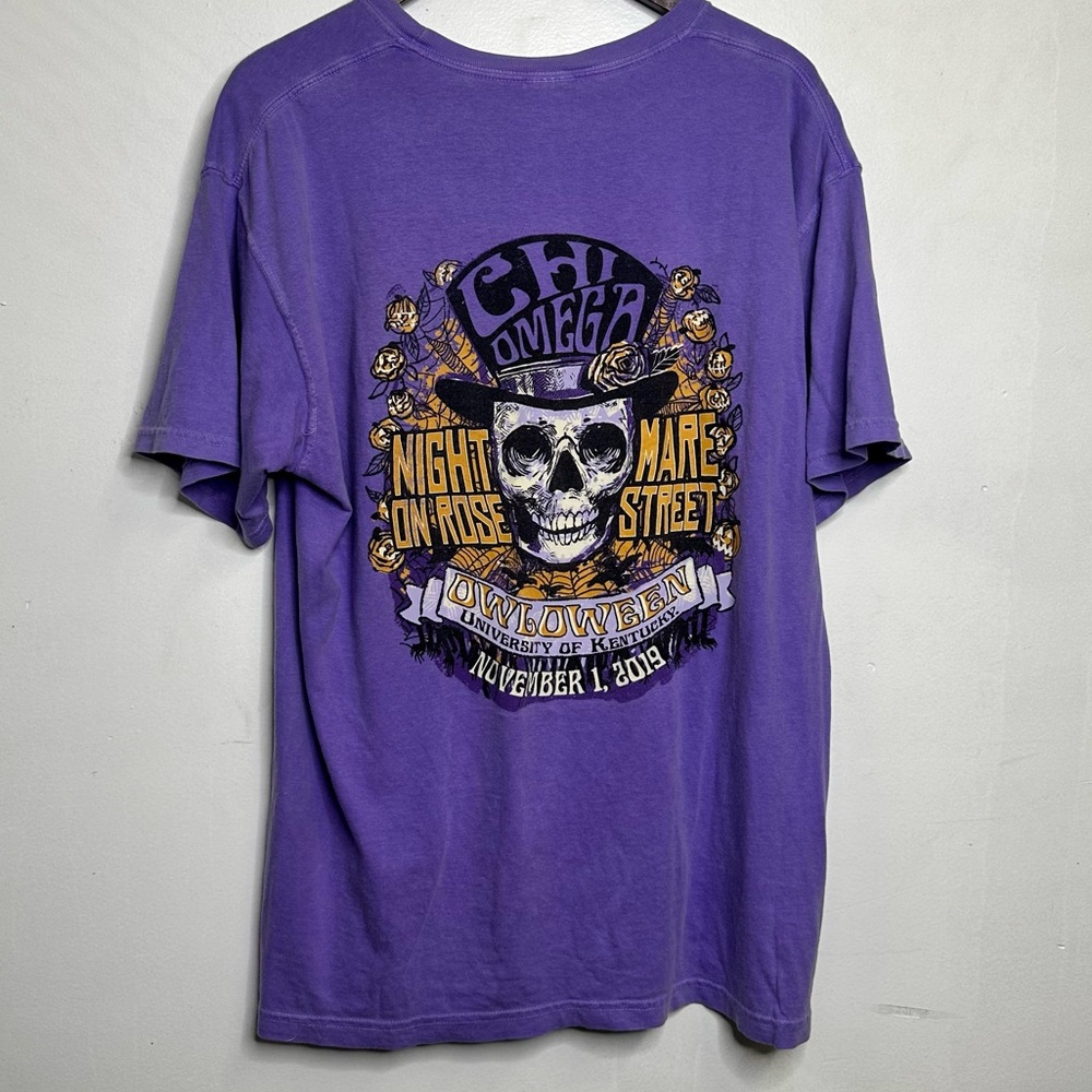 Comfort colors‎ Chi Omega purple graphic Day of the dead tee t shirt size large
